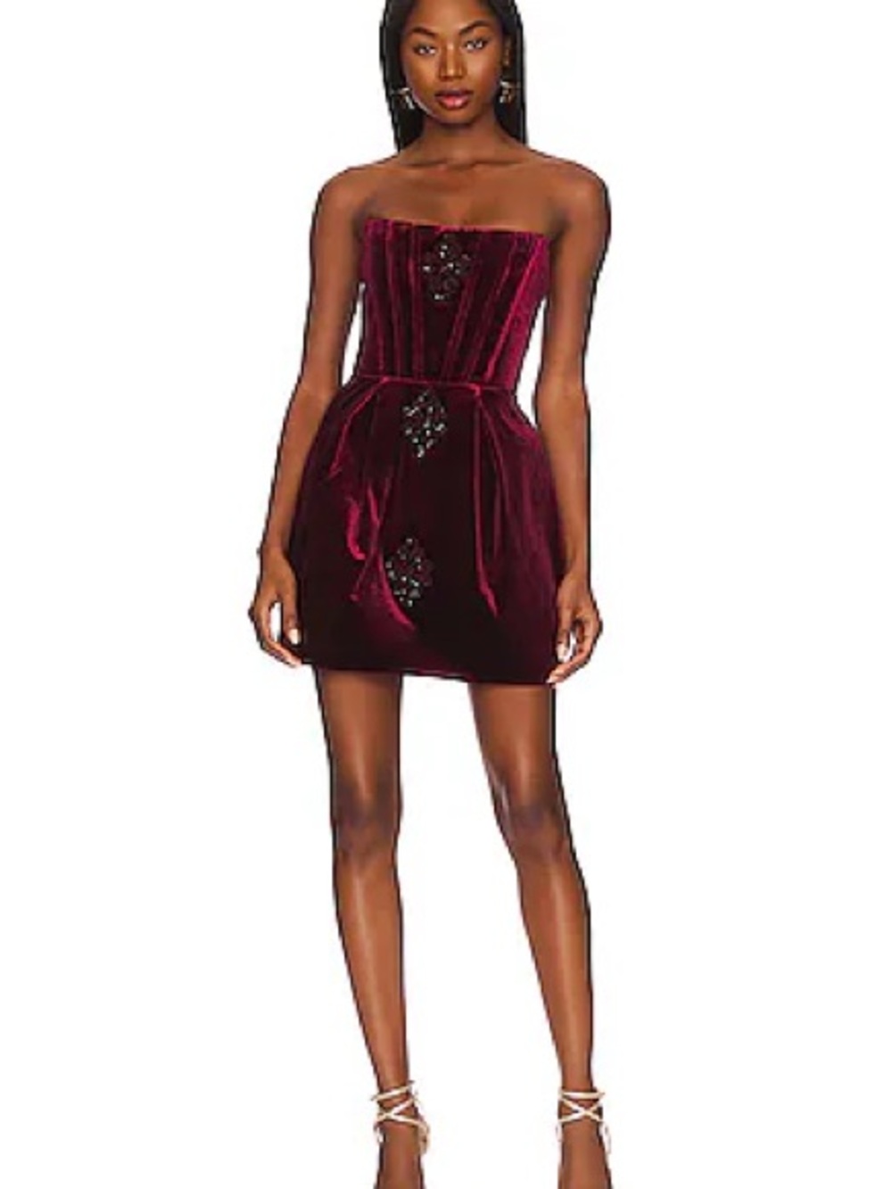 Bronx and Banco Strapless Velvet Mini Dress in Burgundy